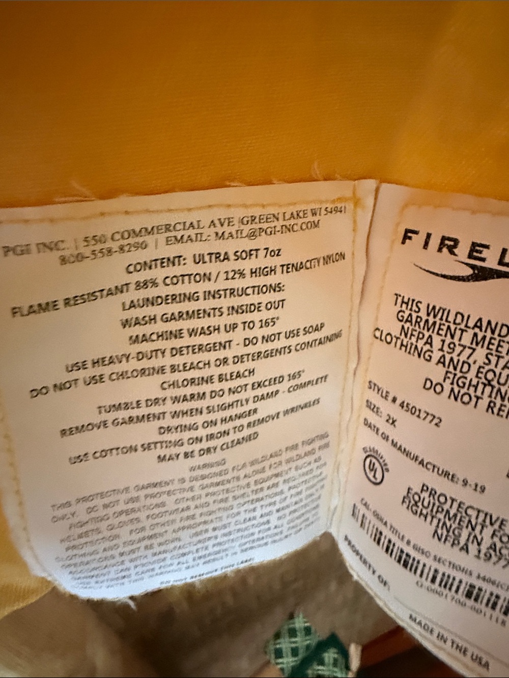 Fireline Fire Resistant Yellow Button Front Overshirt Jacket 2x View 3